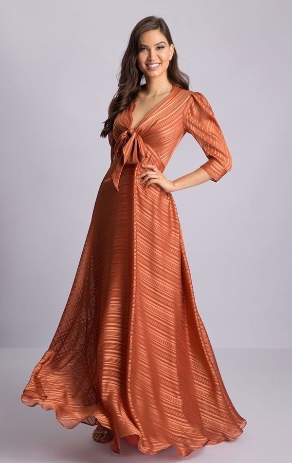 long terracotta dress