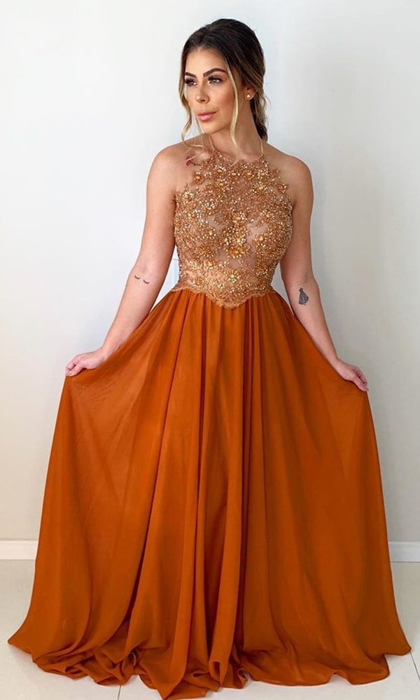 party dress in earthy tones