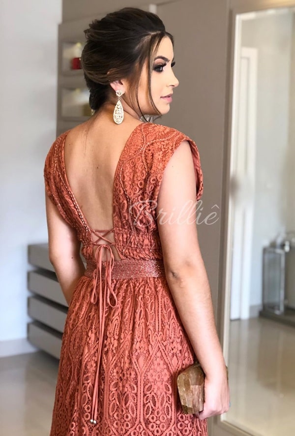 long party dress in earthy tone for bridesmaid