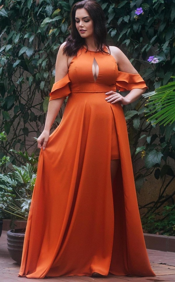 long plus size terracotta party dress