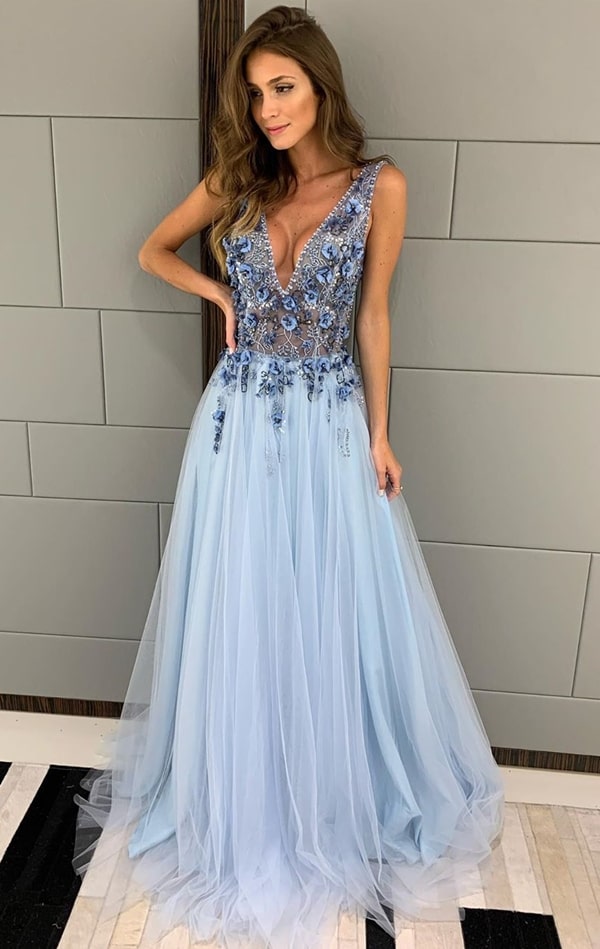 blue serenity dress for bridesmaid at night