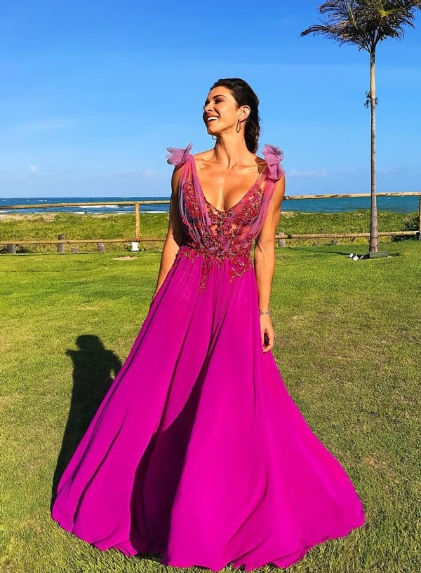 vestido longo fucsia