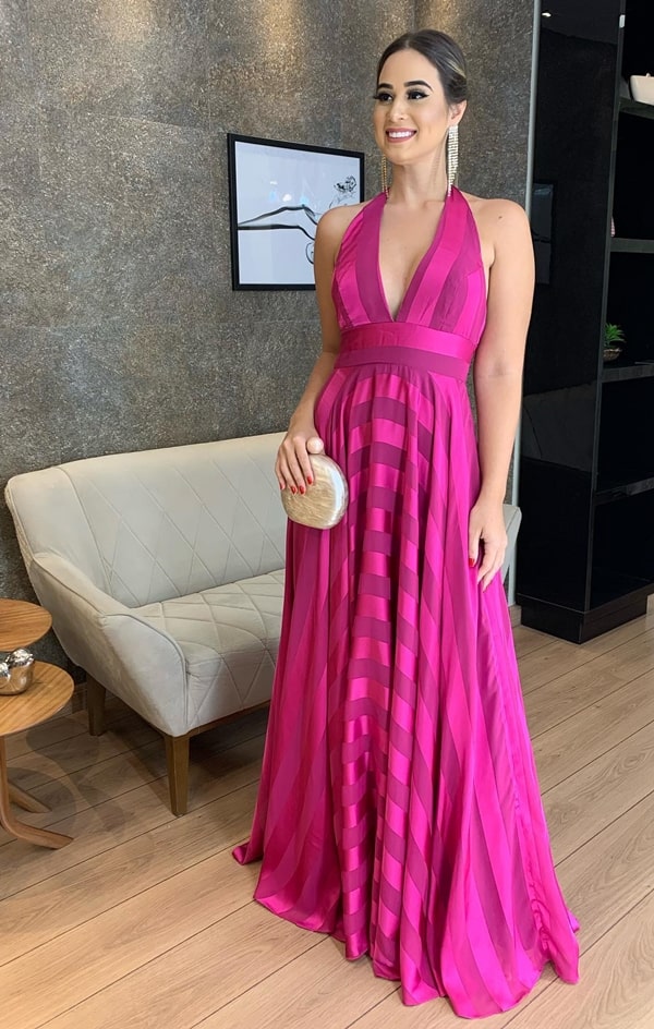 vestido longo fucsia