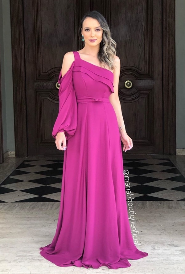 vestido longo fucsia