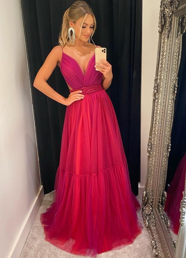 vestido longo bicolor pink e fucsia para madrinha de casamento