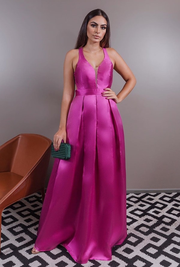 vestido longo fucsia para madrinha de casamento a noite