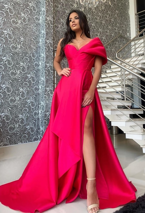 vestido longo pink de alfaiatraia com fenda