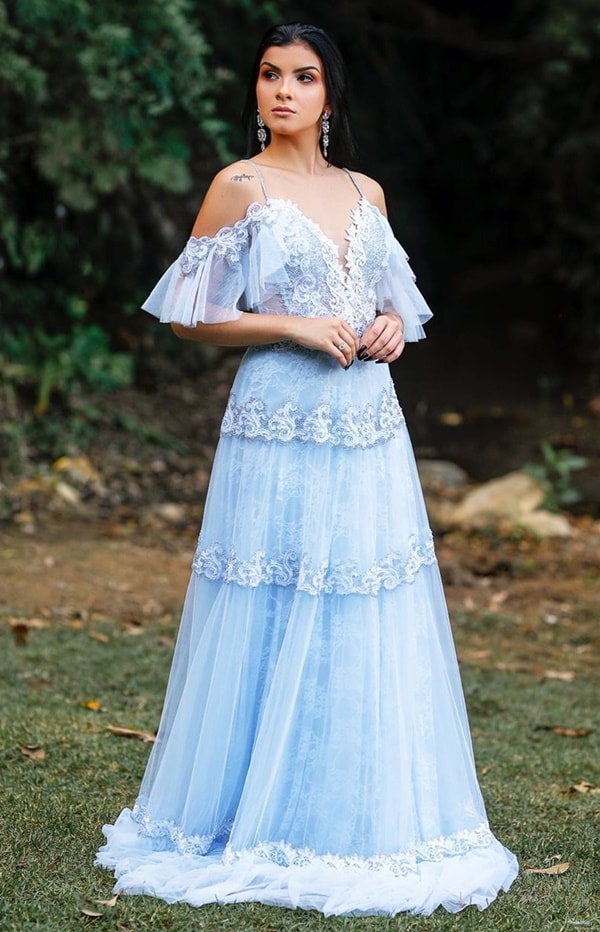 long blue serenity lace dress