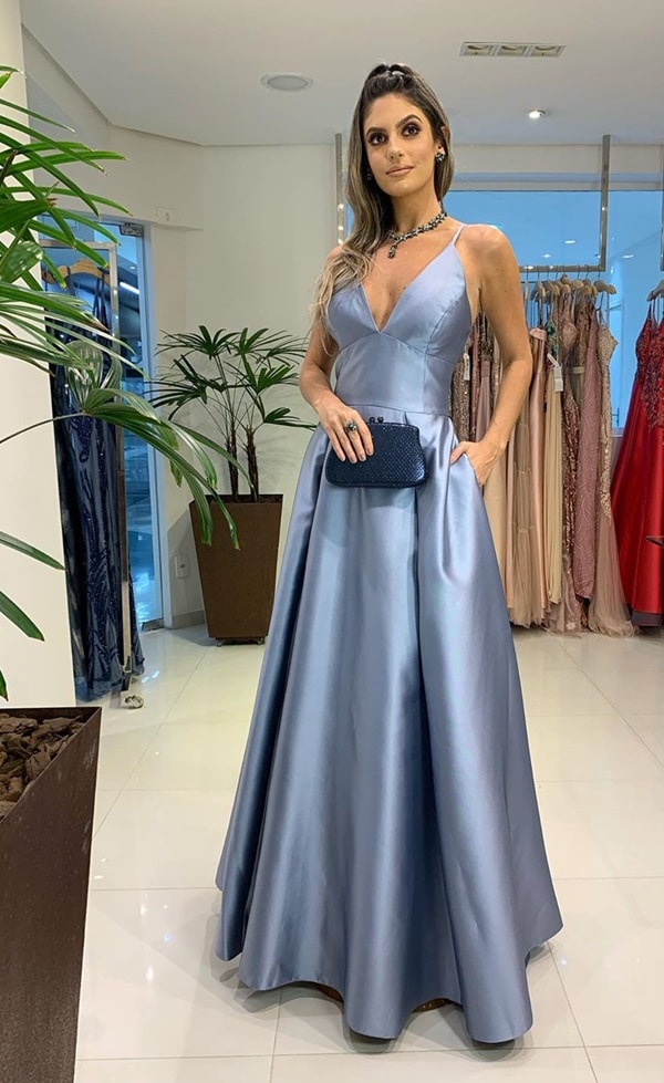 long blue serenity princess style dress with pocket