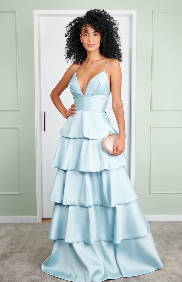 long serenity blue dress with layered skirt 
