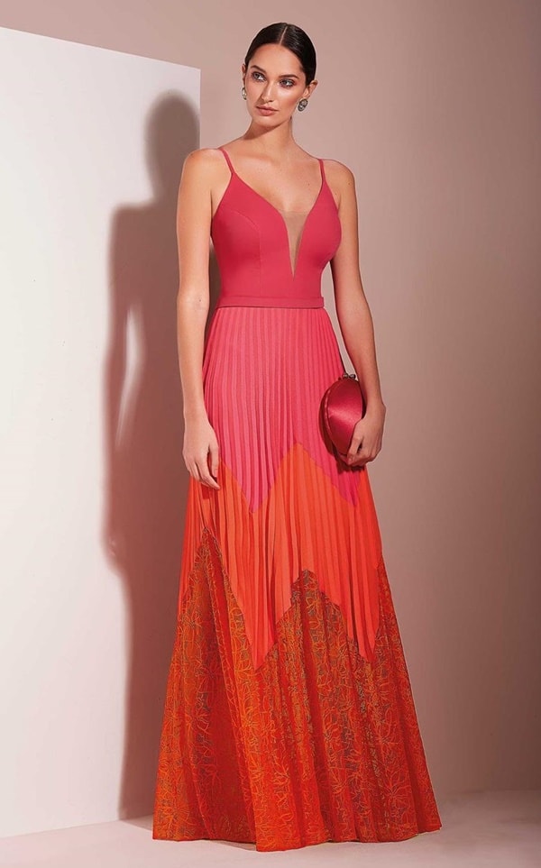 long pink and orange party dress