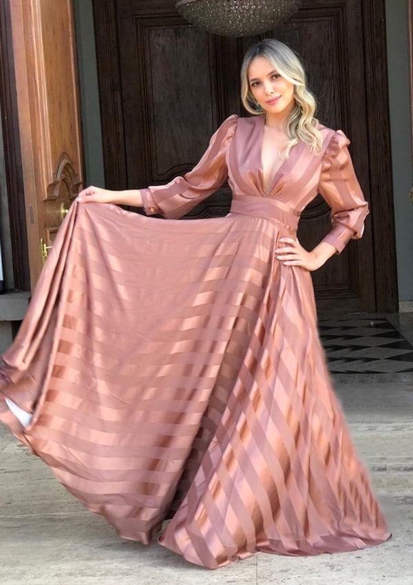 long nude earthy party dress