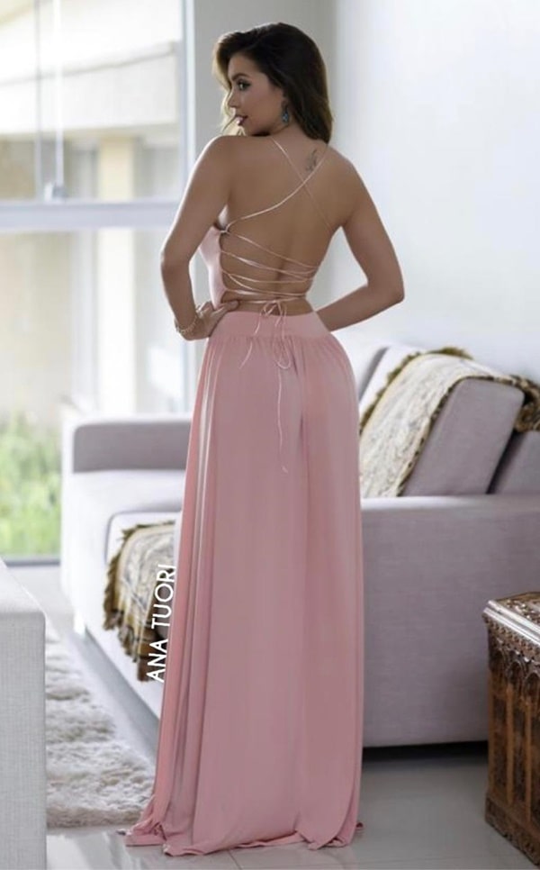 long rose dress with back neckline