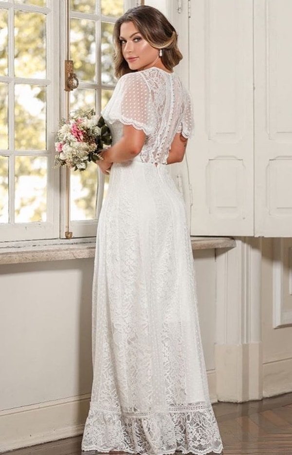 simple lace wedding dress with short sleeve
