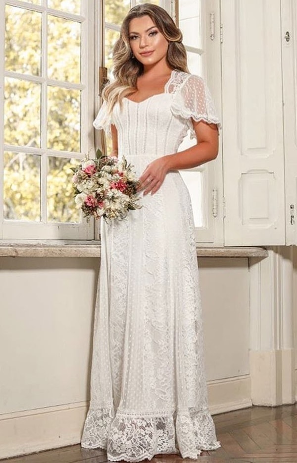 simple lace wedding dress with short sleeve