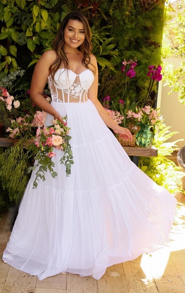 wedding dress with lace bodice with transparency