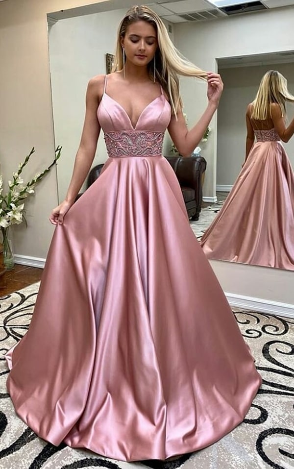 pink party dress with wide skirt for evening bridesmaid