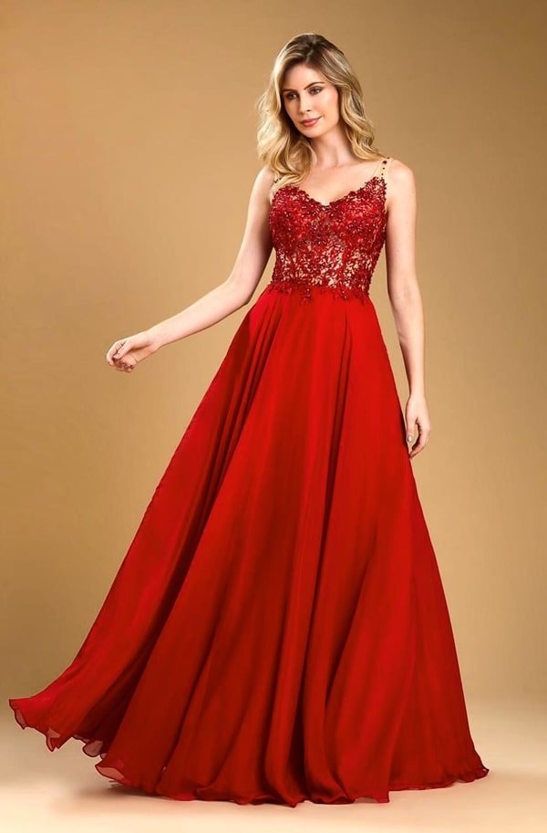 red dress for bridesmaid at night
