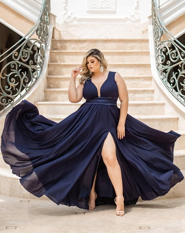 navy blue plus size party dress for bridesmaid at night