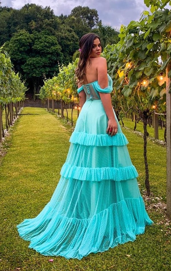 tiffany party dress for bridesmaid on the farm