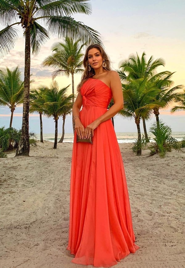 coral party dress for bridesmaid