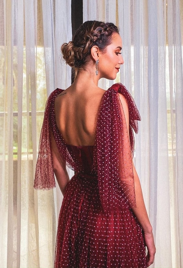 marsala dress made of polka dot tulle