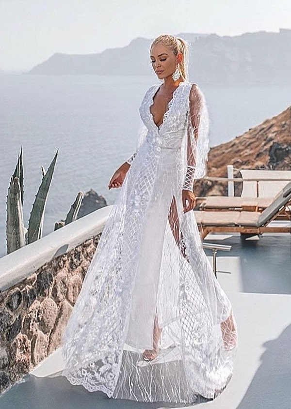 long white lace dress with long sleeve