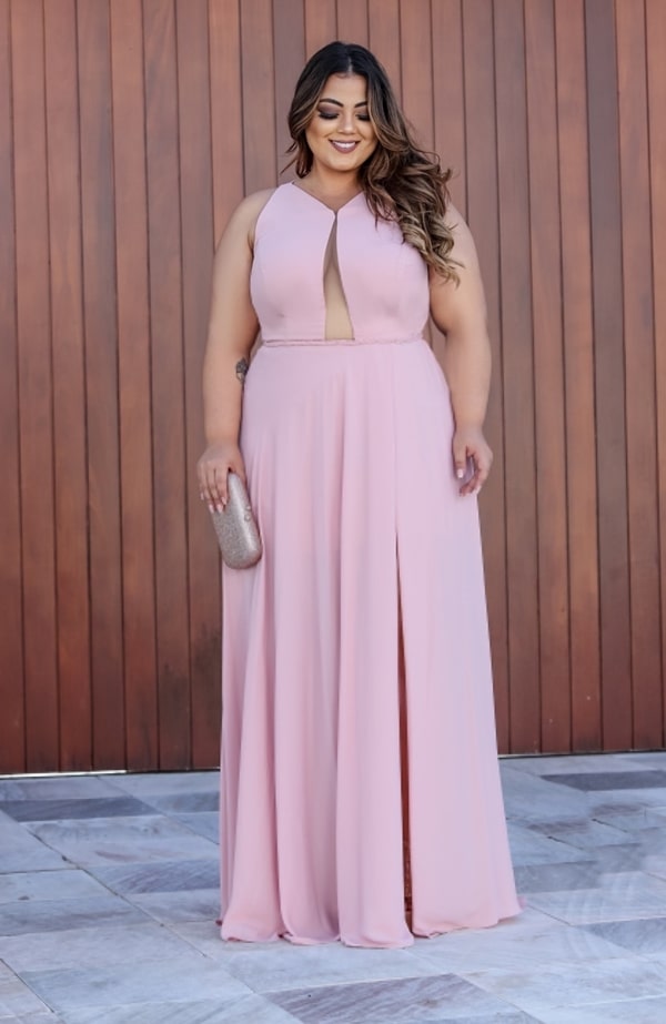 plus size rose long dress for bridesmaid