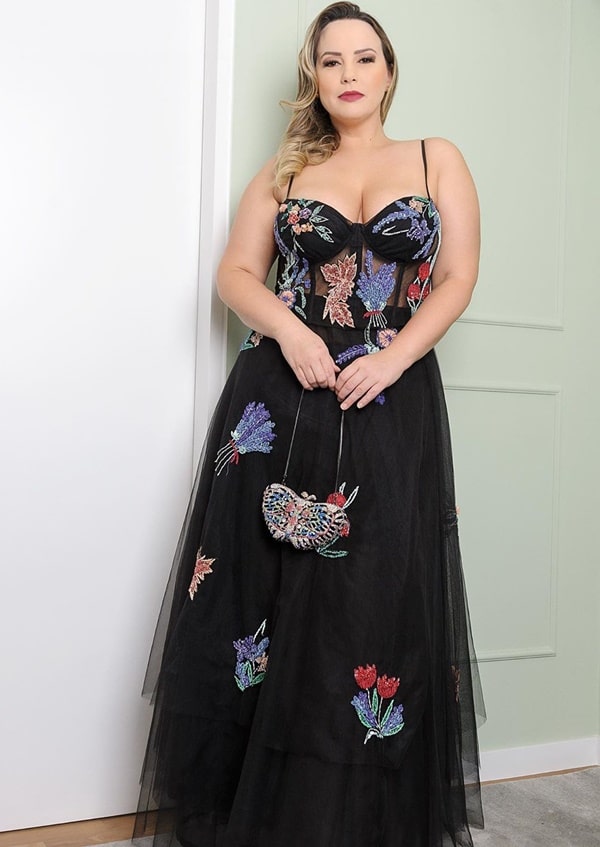 long black plus size party dress for bridesmaid