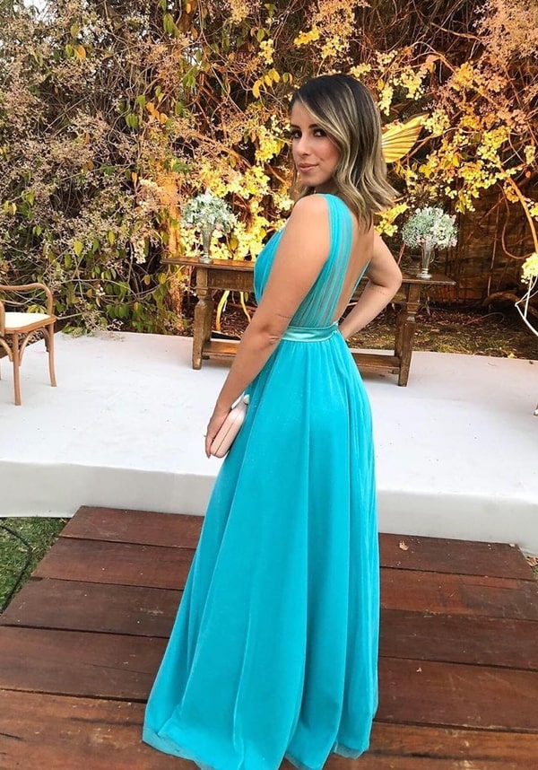 long blue tiffany dress for bridesmaid