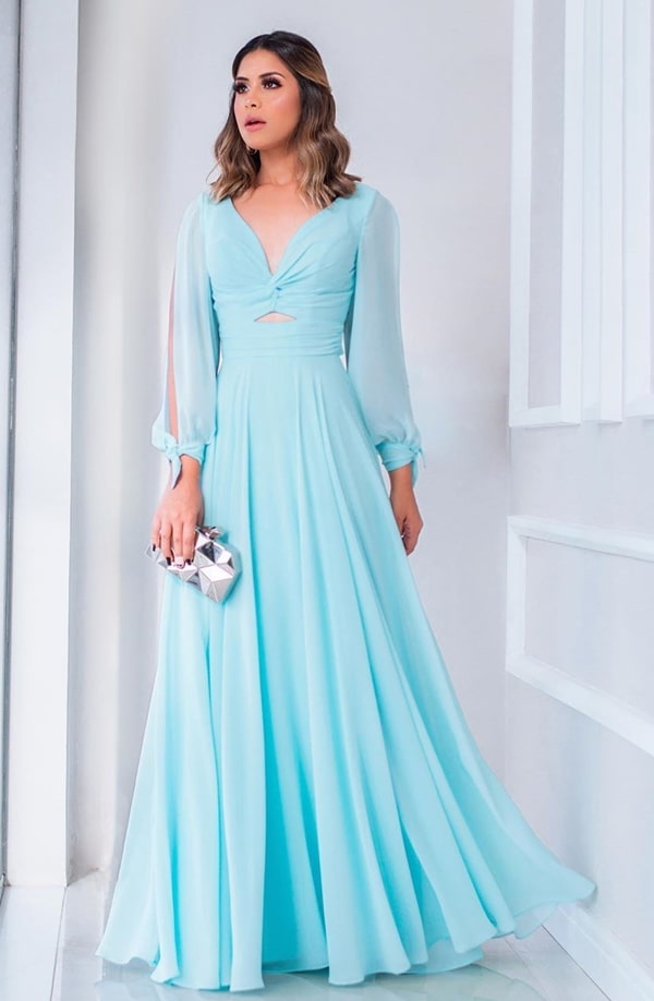 long blue tiffany dress for bridesmaid