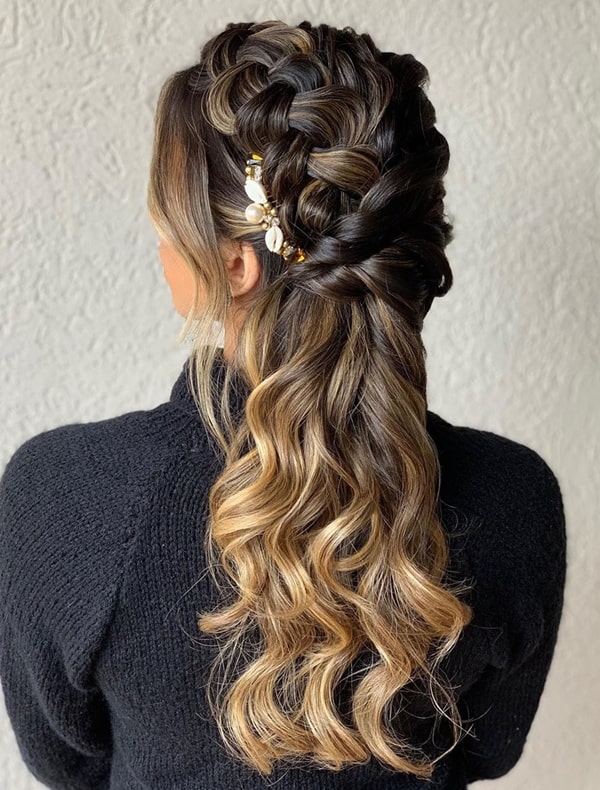 party hairstyle semi fastened with shells