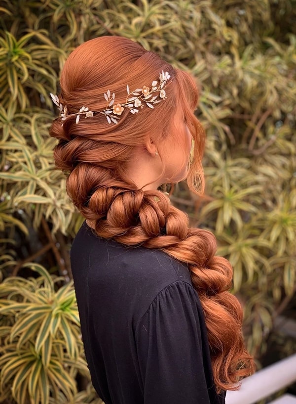 braid party hairstyle with tiara