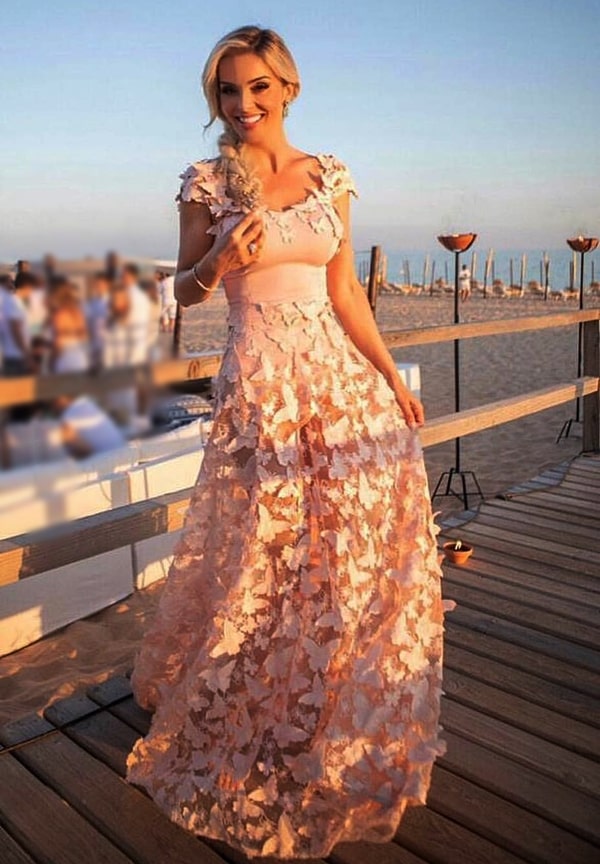 long rose party dress with 3D embroidery