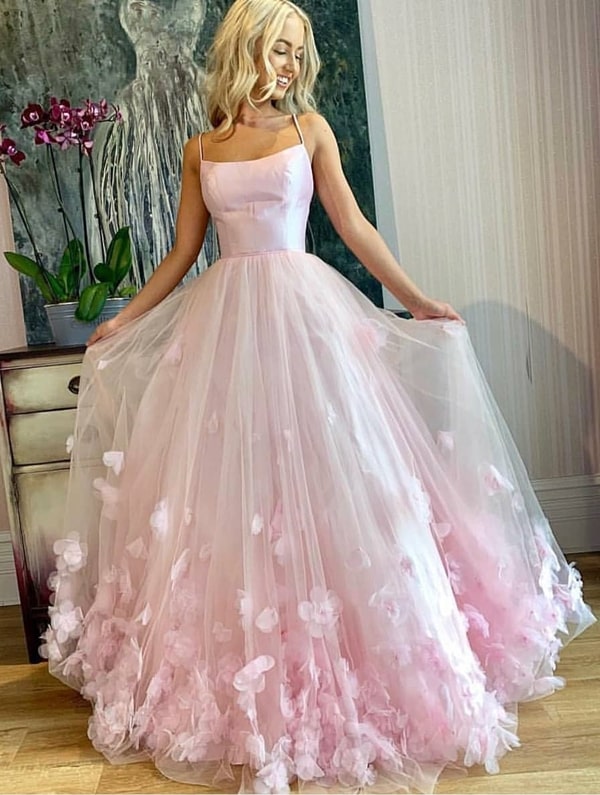 long princess rose style party dress with 3D embroidery