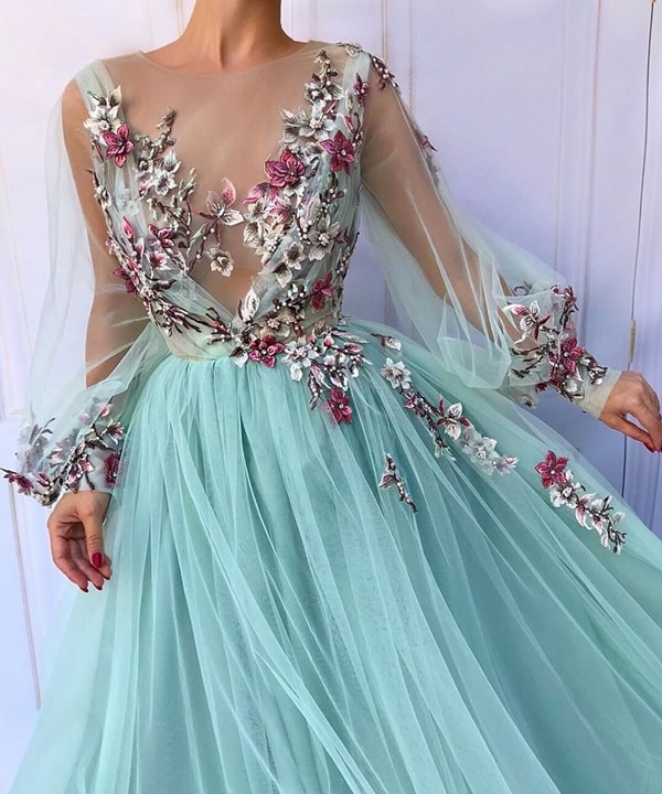 embroidered water green dress