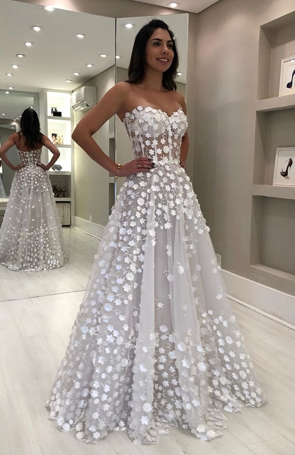 wedding dress with 3D embroidery