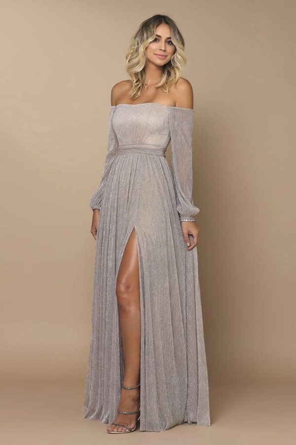 long silver party dress