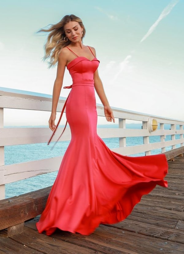 long coral party dress