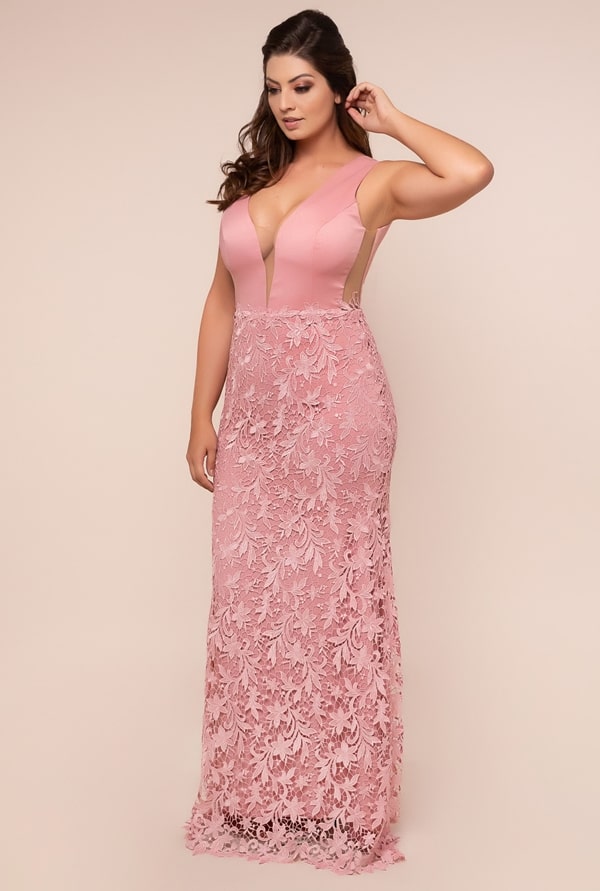 plus size rose party dress