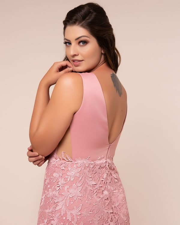 long plus size pink party dress