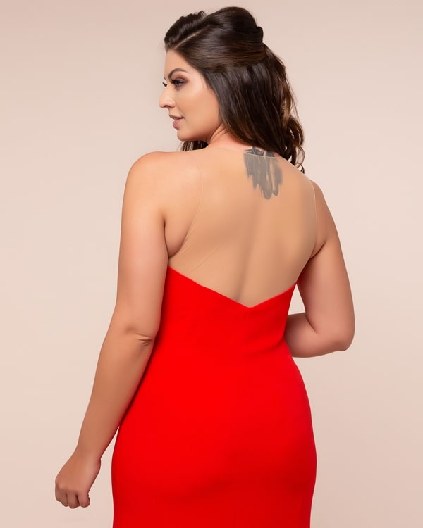 red plus size long party dress