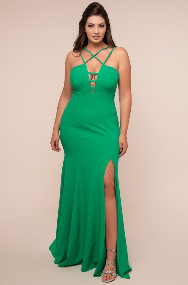 long plus size green party dress