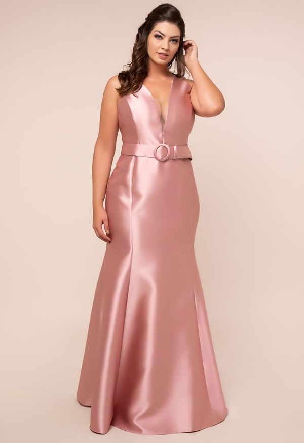 long plus size pink party dress