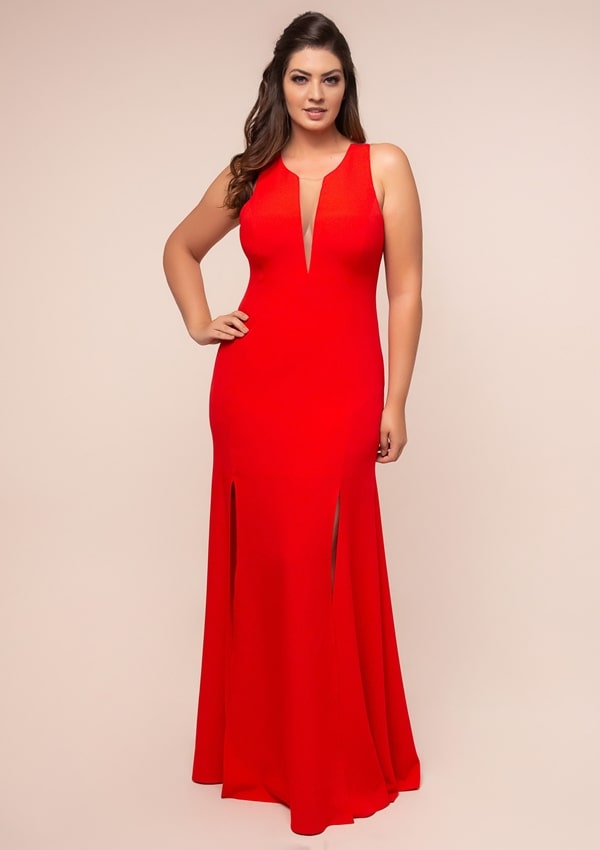 long plus size red party dress