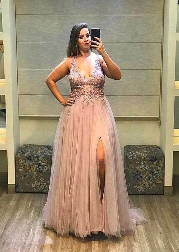 plus size rose party dress for bridesmaid at night