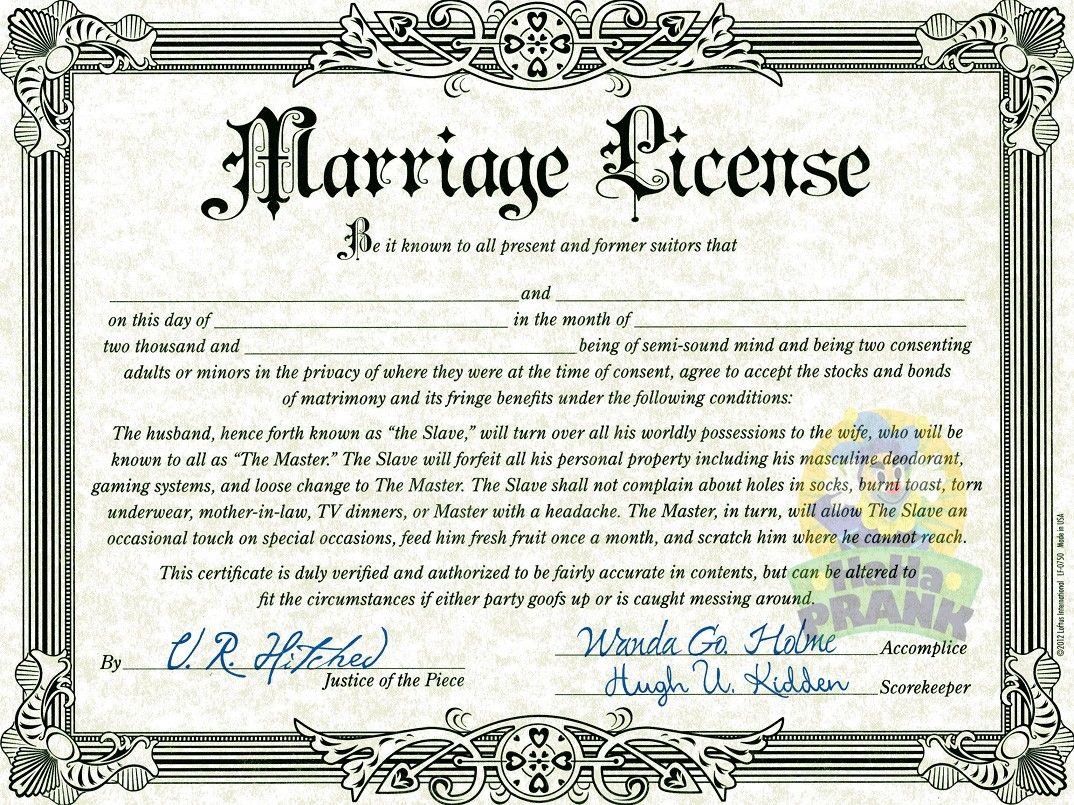 certificate of virtual marriage fake