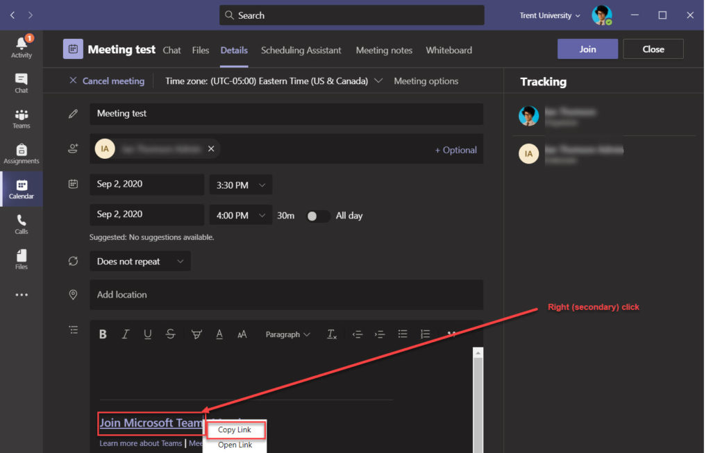 Can you copy and paste a Microsoft teams meeting link?