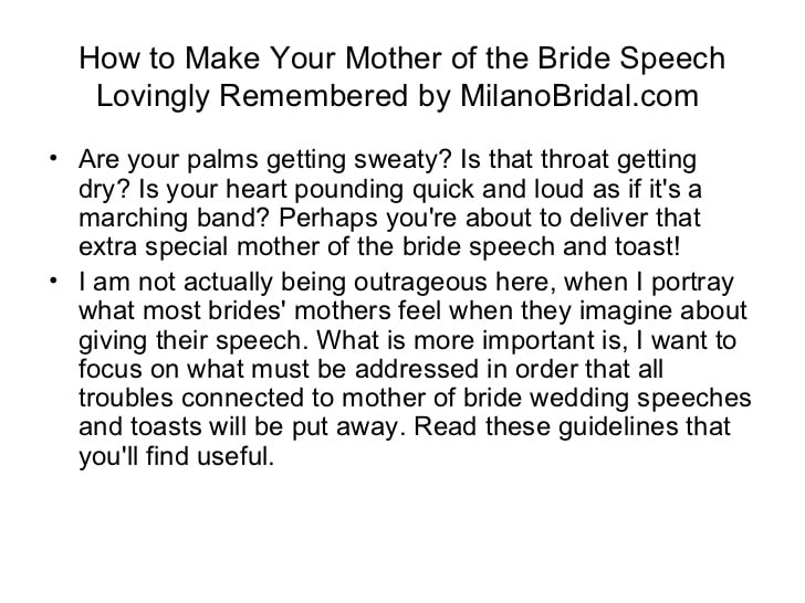 Does mother of bride give speech?
