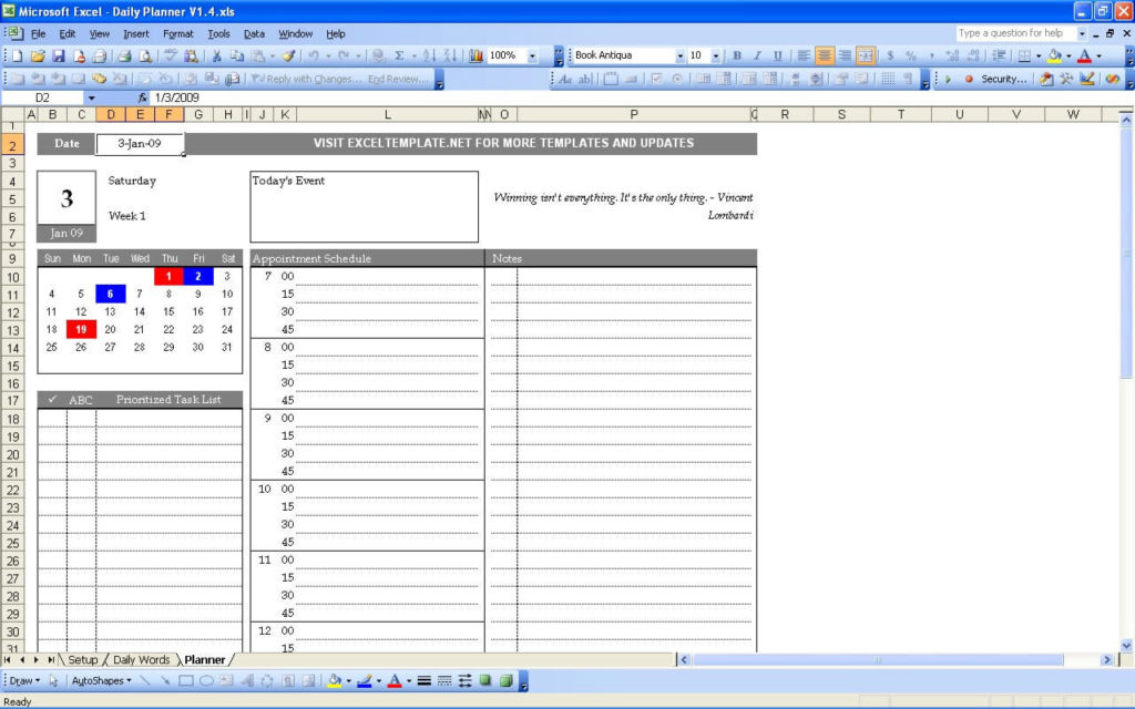 How do I create a daily plan in Excel?